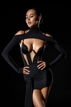 Elegant Black Dress with Train and Sleeves