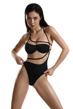 Black one-piece swimsuit with mesh