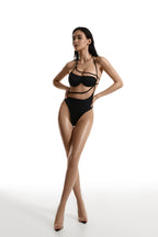 Black one-piece swimsuit with mesh