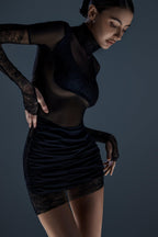 Black Mini Dress with Long Lace Sleeves