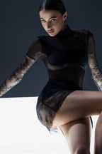 Black Mini Dress with Long Lace Sleeves