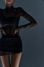 Black Mini Dress with Long Lace Sleeves