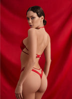 Luxurious Red Silk Mesh Lingerie Set with Dipped Thong Silk