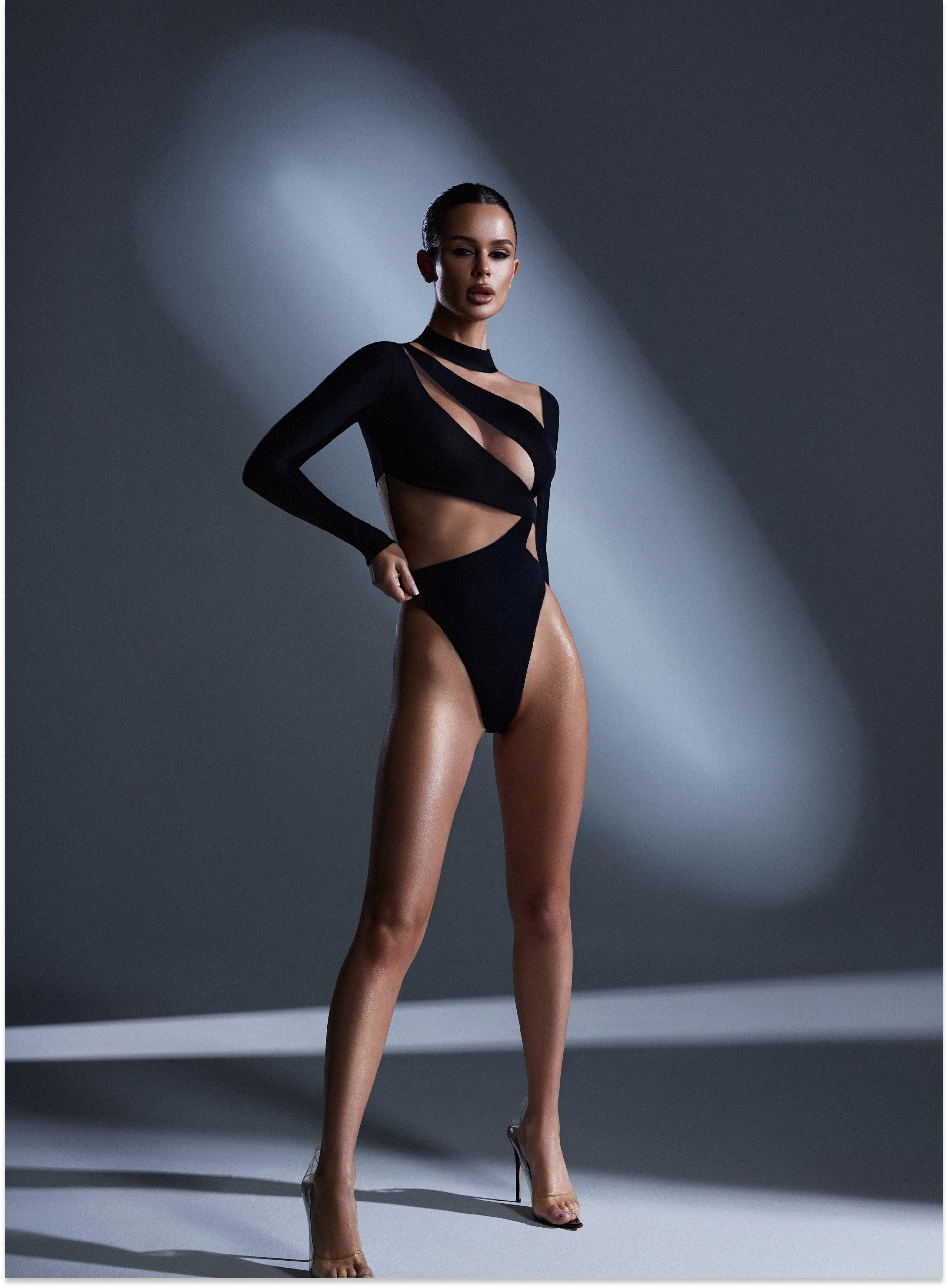 Elegant Black Bodysuit with Cutouts