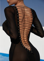 Dress Maxi Mesh Lacing black
